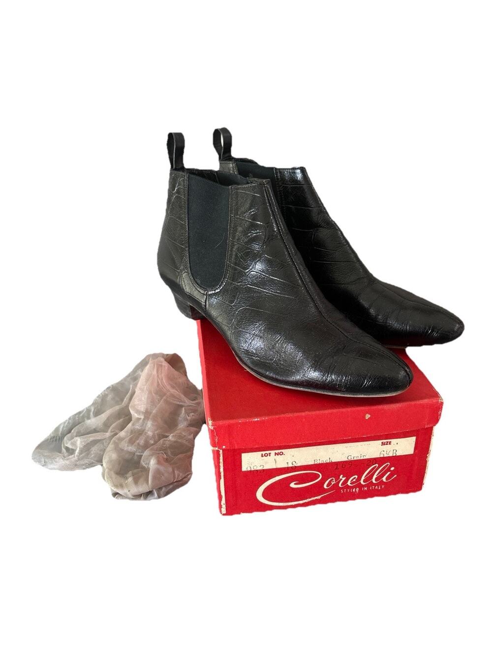 Vintage Corelli Italy Leather Ankle Boots Mod Chelsea Style Org Box Ankle Nylons